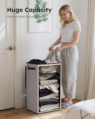 SOLEDI Laundry Hamper with Lid 90L Large & Tall Collapsible Laundry Basket, Clothes Hamper with Bag Removable Easy to Carry, Dirty Hampers for Bedroom, Bathroom, Dorm, College, Light taupe - color: Light taupe, size: 90L