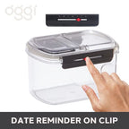 Oggi Easi Grip 60oz Moisture Proof Storage Container, Ultra Clear BPA-Free Sealable Canister, Flip Open Pouring Lid, Date Reminder Slider on Clip, Ideal Cereal Dispenser (60oz / 1.8lt) - size: 60 fl oz