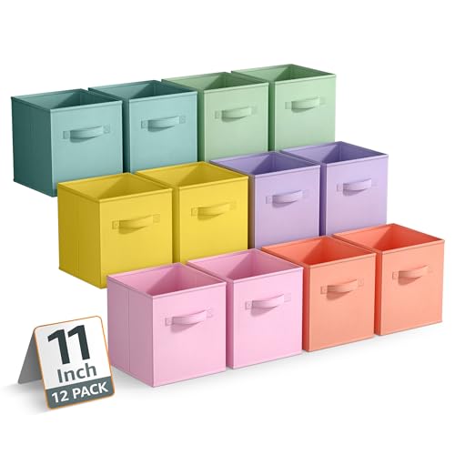 Sorbus 11 Inch Storage Bins - Sturdy Collapsible Fabric Storage Cubes with Handle - 12 Foldable Baskets for Organizing Clothes, Toys, Books - Storage Baskets for Shelves, Closets - color: 12 Pack Pastel Multi-Color, size: 11 Inch