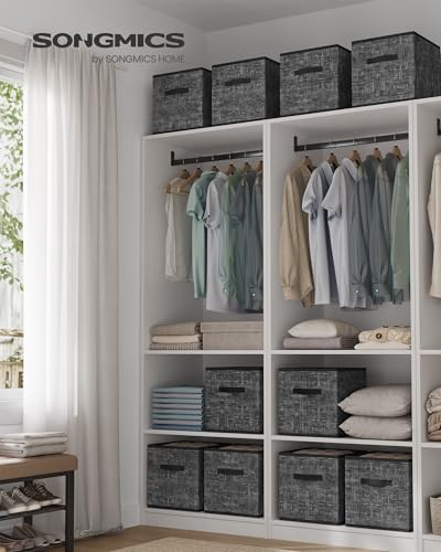 SONGMICS Storage Cubes, 13 x 13 x 13 Inches Non-Woven Fabric Bins with Double Handles, Set of 10, Closet Organizers for Shelves, Foldable, for Clothes, Ink Black UROB133B01 - color: Ink Black, size: 10 Pack (13"L x 13"W x 13"H）