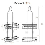 Skyapex Shower Caddy Hanging, Adjustable Height 2-Tier Shower Organizer Over Showerhead, Rust-Resistant Stainless Steel Shower Rack with 15 Hooks, Heavy Duty Anti-Swing Bathroom Storage, Black