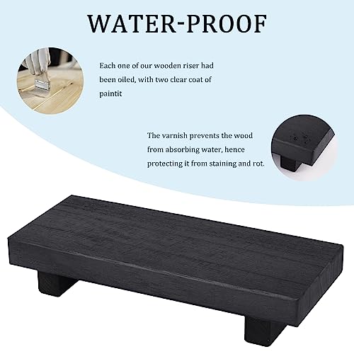 zoocatia Small Wood Tray Pedestal Stand Farmhouse Bathroom Decor Decorative Wooden Riser Kitchen Soap Dish Holder for Vanity, Counter, Sink, Black - color: Black, size: 8.7" x 3.6" x 1.6"