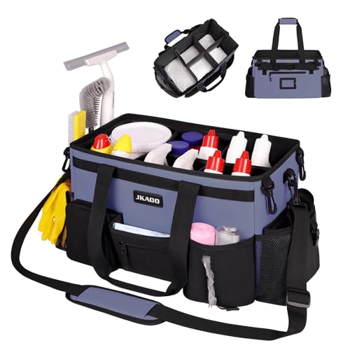 JKAOO Large Wearable Cleaning Caddy Bags,Cleaning Supplies Storage Bag with Handles and Adjustable Shoulder Strap and Removable Waist Straps,Waterproof Cleaning Bags for Home,Car,Office (Denim Blue) - color: Denim Blue