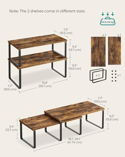 SONGMICS Cabinet Organizer Shelf, Set of 4 Kitchen Counter Shelves, Kitchen Storage, Spice Rack, Stackable, Expandable, Metal and Engineered Wood, Ink Black and Rustic Brown UKCS022X01 - color: Ink Black + Rustic Brown, size: 15.6"W