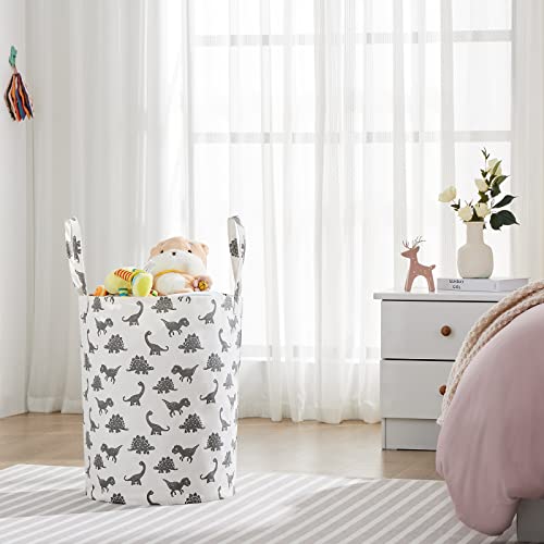 Large Storage Basket for Girls and Boys, Collapsible Laundry Hamper with Long Handles, Toy Bins for Nursery, Kids Room Décor (Grey Dinosaur) - color: Grey Dinosaur, size: 1 Pack