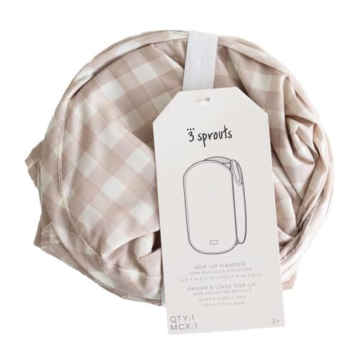 3 Sprouts Pop Up Hamper - Collapsible Laundry Basket, Popup & Foldable Design - Durable Waterproof Fabric for Dirty Clothes, Toys & Towels - Ideal for Dorm, Bedroom & Baby Nursery, Gingham Beige - color: Gingham Beige
