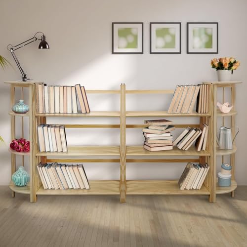HomeStock 3-Shelf Stackable Folding Office Wood Furniture Bookcase, Contemporary Home and Office Furniture, Sturdy Wooden Shelving Storage Natural/27.5 Inch - color: Natural, size: 27 5 Inch