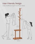 VASAGLE Coat Rack, Free Standing Coat Stand, Hall Coat Tree with 8 Hooks and Storage Shelf, 67.2 Inch Tall, for Coats, Hats, Bags, for Entryway, Hallway, Bedroom, Caramel Brown URCR040K01 - color: Caramel Brown, style: rectangular tray