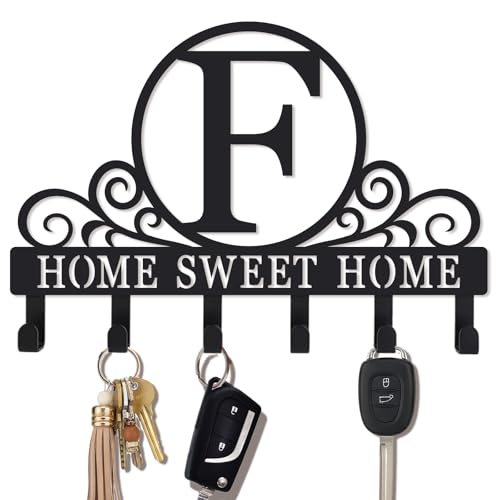 Metal Letter F Key Holder for Wall, Decorative Metal Key Holder Wall Mount, Key Hooks Coat Rack Monogram Wall Decor, Perfect for Bathroom, Living Room, Kitchen, Anniversary Housewarming Gift - style: F