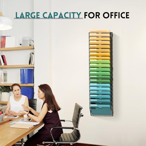 SUPEASY 20 Tier Wall File Organizer, Hanging Wall Mounted Mail Organizer with Label Slots, Metal Mesh File Holder Magazine Rack for Office, Home, School or Classroom, Black - color: Black, size: 20-Tier