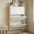 Shoe Cabinet with 3 Flip Drawers, Slim Metal Wall-Mounted Shoe Storage Organizer for Entryway, Hallway, Mudroom, Hidden Narrow Rack, White - style: 3 Flip Drawers