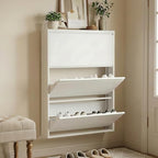 Shoe Cabinet with 3 Flip Drawers, Slim Metal Wall-Mounted Shoe Storage Organizer for Entryway, Hallway, Mudroom, Hidden Narrow Rack, White - style: 3 Flip Drawers