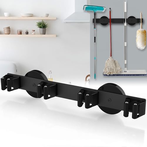 Magnetic Mop Broom Holder, Strong Non Slip Magnetic Broom Mop Hanger, Heavy Duty Magnetic Hooks for Hanging Shovel Rake Tools, Wall Mounted Utility Storage Magnet Rack 4 Rack - color: 4 Rack - Broom Mop Holder