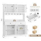 HIFIT 71" LED Kitchen Pantry Cabinet with Power Outlet, Large Kitchen Hutch Storage Cabinet with Arched Door & Shelves & 2 Drawers, Tall Modern Coffee Bar with Hutch for Home Dining Living Room, White - color: White