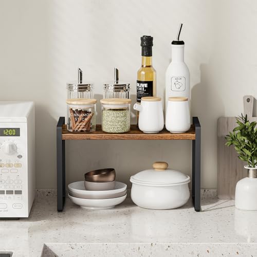 Giikin Countertop Shelf Organizer, Cupboard Stand Spice Rack, Retro Style Cabinet Shelf for Pantry, Kitchen, Bathroom, Reading Room, Bedroom to Save Space (7.8" D x 15.7" W x 9.4" H, Rustic Brown) - color: Brown, size: 7.8"D x 15.7"W x 9.4"H
