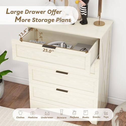 FTZxHKLX 4 Drawer Dresser for Bedroom, Tall Bedroom Dresser with Large Drawer & Black Handles, Wooden Storage Organizer Cabinet Chest of Drawer for Closet, Living Room, Hallway, Light Oak - color: Light Oak