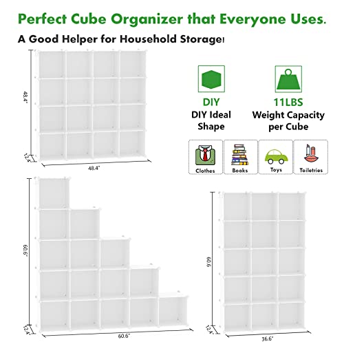 C&AHOME Cube Storage Organizer, 16-Cube Shelves Units, Plastic Storage Cubes, DIY Closet Organizer, Modular Closet Storage Shelves Ideal for Home, Bedroom, 48.4" L × 12.4" W × 48.4" H Milky UPCS16M - color: Milky