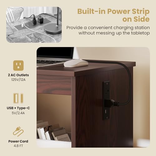 Giantex Folding Sewing Table with Storage, 3 Side Trays & Open Shelf, Built-in Charging Station, Mobile Craft Desk with Lockable Wheels, Space-Saving Sewing Machine Table for Home, Dorms, Espresso - color: Espresso