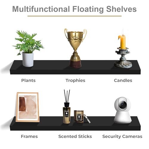 Sorbus Floating Shelves for Wall - 35 Inch Long Bathroom Shelves, Wall Decor for Bedroom, Kitchen, Living Room & Book Storage - Mounted Floating Shelf with Invisible Brackets (Black, 3 Pack) - color: Black, size: 35 Inch, style: 3 Pack