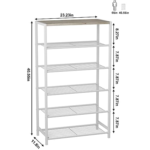 HOMEFORT Shoe Rack 6-Tier, Shoe Storage Shelf, Industrial Shoe Tower, Narrow Shoe Organizer for Closet Entryway, Small Shoe Rack Table with Durable Metal Shelves,White Oak - color: White Oak, size: 6-Tier (11.8"D x 23.23"W x 40.55"H)