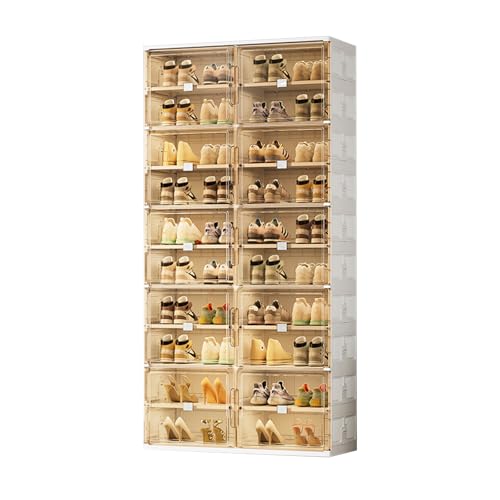 40 Pairs Shoes Storage Cabinet of 3-Step Fast Installation,Plastic Shoe Rack with Clear Magnetic Door for Display，Foldable Shoe Organizer for Entryway, Living Room, Garage (2 Row, 10 Tier) - size: 10Tier