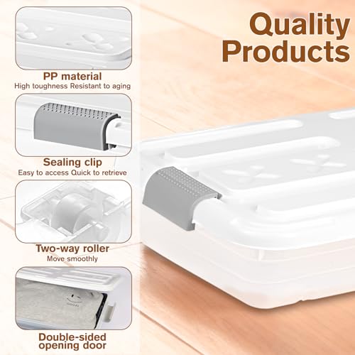 4 PCS*37 Qt Wheeled Latching Under Bed Storage, Stackable Bin with Latch Lid, Plastic Container to Organize Shoes Underbed, Clear with White Lid(White) - size: 49Quart*4PC