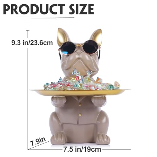 Modern Decor Resin Gray Bulldog Tray Statue Tray Storage Key Holder Candy Jewelry Earrings Tray Suitable for Home Decor Modern Art Dining Table Decor Office Small Object Tray (Gray) - color: Gray