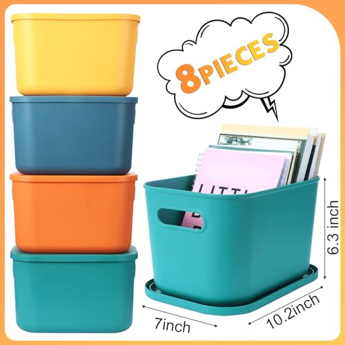 Hoolerry 8 Pieces Colorful Storage Bins with Lid, Plastic Storage Basket Organizing Container Stackable Box with Handle for Shelves Desktop Playroom Office(10.2 x 7 x 6.3 Inch,Multi-colored) - color: Multi-colored, size: 10.2 x 7 x 6.3 Inch