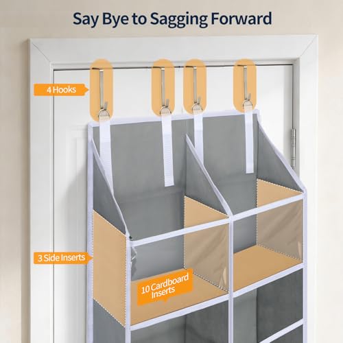 Yecaye 80lb Clear Door Hanging Yarn Storage Organizer, 10 Large Plastic Pockets & 10 Mesh Pockets Over The Door Crochet Organizer, 5 Tier Yarn Ball Storage for Knitting Needles, Gray - color: Grey