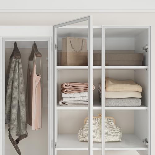 ROOMTEC Modular Closet System Glass Door Pair Set, Shaker-Style Frame Add-On for Double Hanging Units, Tempered Glass Panels, 39.37" H × 31.5" W - size: Framed Glass Door – 31.5"W x 39.37"H