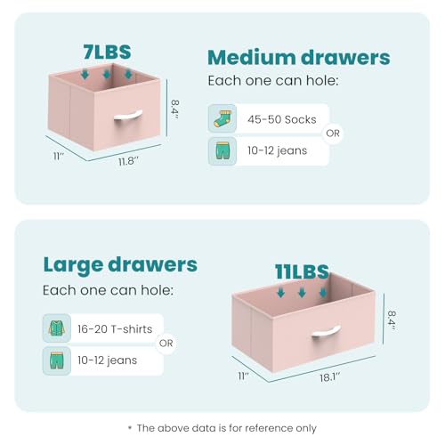 OLIXIS Dresser for Bedroom with 5 Drawers, Wide Chest of Drawers, Fabric Bedroom Dresser with Drawer Organizer, Storage Organizer Unit with Fabric Bins for Closet, Living Room, Hallway, Pink - color: Pink, size: 11.9"D x 38.1"W x 20.9"H (5 Drawers)