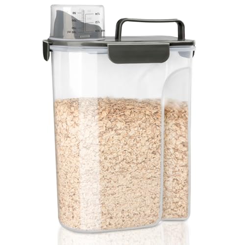 Komzon Rice Container, Airtight Rice Storage Container 10lb, Cereal Containers Storage, BPA Free Food Dispenser with Pouring Spout Handle for Flour Pasta Grain, Pet Dog Cat Bird Food Storage Container - color: 10lb Grey