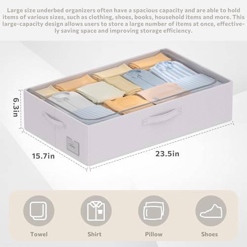 CYhom 3Pcs Under Bed Storage Bins with Metal Frame - Shoe Organizer for Closet with Clear Cover Oxford Fabric Sturdy Underbed Container Foldable Stackable Clothes Organizer (Grey, 23.5x15.7x6.3) - color: Grey, size: 23.5x15.7x6.3