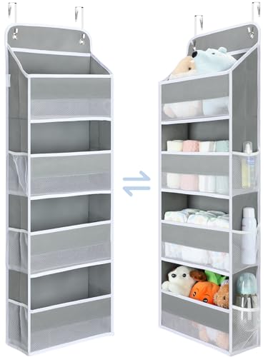 Yecaye 1 Pack Over the Door Organizer, 35.2lbs Load Toy Stuffed Animal Storage, Swing-proof Hanging Bathroom Organizers and Storage for Nursery Newborn Baby Essential Stuff Dorm Room Essentials - color: Grey, size: 4 Tier