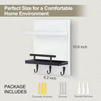 Key Holder Wall Mount, Key Holder With 2 Display Shelf, 3 Hooks for Key, Coat, Dog Leash, Key Hanger with Hook for Mail, Potted Plant, Farmhouse Mail Holder, Entry Way Organizer (White & Black) - color: White & Black
