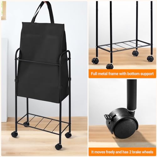 ELYKEN Slim Laundry Hamper with Lid, 50L Small Rolling Laundry Basket on Wheels, 7.9” Narrow Dirty Cloth Cart with Removable Inner Bag for Small Bathroom, Bedroom, Black - style: Black-50L