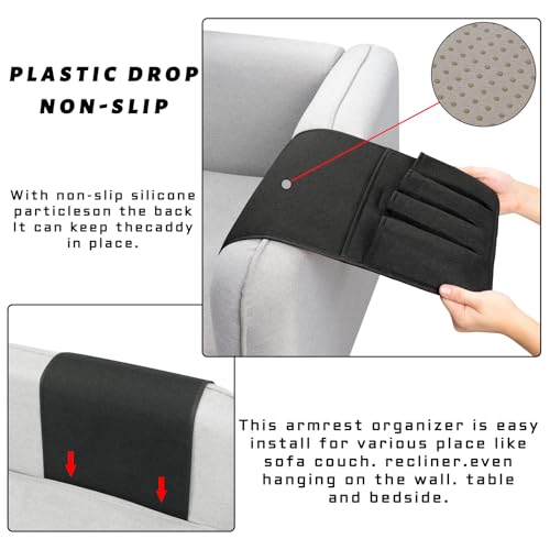 NB Sofa Armrest Organize Remote Holder Bedside Caddy Organizer With 5 Pockets，Non-Slip Couch Remote Control Holder Couch Armchair Caddy Accessories (Black, 35"X12.4") - color: black, size: 35"x12.4"