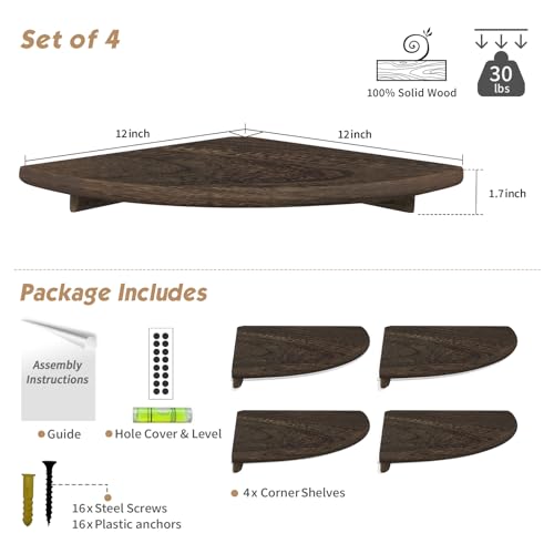 Forbena Large Corner Floating Shelves for Wall Set of 4, 12 Inch Deep Wall Mounted Corner Shelves for Bedroom, Livining Room, Farmhouse Hanging Bookshelf Bookshelves (Rustic Brown) - color: 3. Rustic Brown, size: 12" Depth
