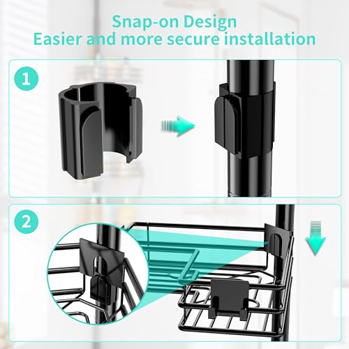 HapiRm Corner Shower Caddy Organizer - Shower Organizer Corner with Soap Holder, Toothbrush Holder and 4 Hooks, Rustproof Bathroom Shelf Tension Pole Available for 27.6 to 108.3 Inch - Black - color: Black