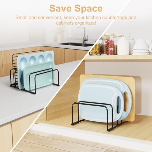 Fikoksol Cutting Board Organizer and Baking Sheet Rack, [2-Pack] Black Heavy Duty Metal Cookie Sheet Organizer for Cutting Board Storage & Plate Holder for Cabinet, Tray Dividers for Cabinets - color: 2pc Black