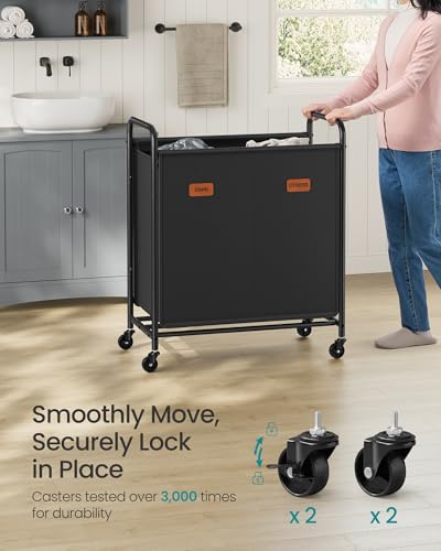 SONGMICS 2-Section Laundry Sorter, Laundry Hamper with Wheels, Rolling Clothes Hamper Cart with Large Capacity and Removable Bags, for Laundry Room, Bedroom, Bathroom, Ink Black URLS210B01 - color: Ink Black, size: 140 L