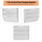 File Folder Organizer, 3-Tier Mesh Hanging Wall File Holder, Magazine Rack, Wall File Organizer With Pockets, Metal Document Organizer, Mail Organizer Wall Mounted for Office Home, White