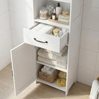 Casaphoria Tall Bathroom Storage Cabinet, 65" H Narrow Floor Cabinet with 2 Barn Doors and 1 Drawer, Freestanding Linen Tower with Adjustable Shelves, Anti-Tipping, White - size: 15.74"L×11.8"W×64.96"H