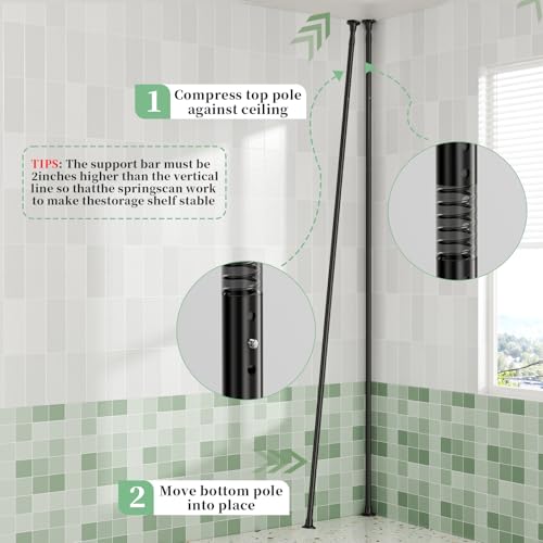 akinbas Tension Pole Shower Caddy Organizer with4 Tier L-Shaped Rust Resistant Bathroom Corner Shelves with 34-124 Inch Adjustable No Drilling Quick Install Shower Rack for Bath Essentials (Black) - color: Black, size: 4 Tier-Standard
