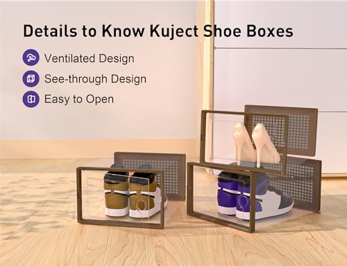 Kuject X-Large Shoe Storage Boxes Organizers for Closet 12 Pack, Fit Size 11,Clear Plastic Stackable Sneaker Containers for Entryway, Space Saving Shoe Rack, Brown - color: Brown, size: X-Large