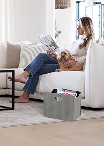 HofferRuffer Magazine Basket Holder, Foldable Magazine Rack, Document File Holder Organizer, File Folder, Newspaper Storage Bin Organizer for Home or Office (Dark Grey Shagreen) - color: Dark Grey