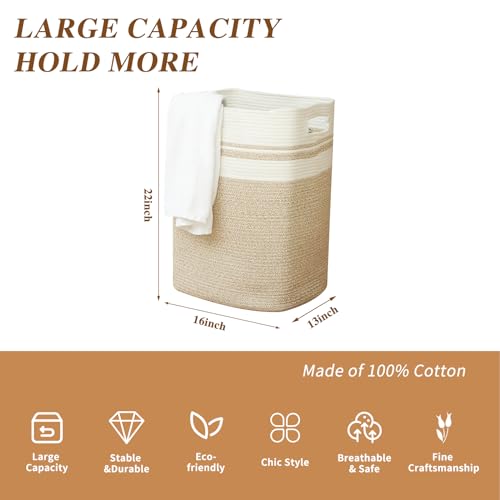 Casaphoria Laundry Hamper, Light Brown Cotton, 16x13x22in, Foldable, Square, Large, Box, 50L, Living Room, Bedroom, Laundry Room Storage - color: Light Brown