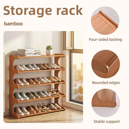 Shoe Rack,5 Tier Shoe Organizer Storage Shelf,Bamboo Narrow Shoe Closet,Small Space Shoe Rack,for Entryway Closet 30.7×7.48×25.98inch - size: 5 Tier-30.7" Wide