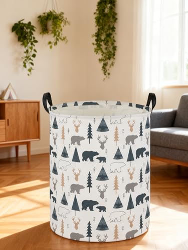 ESSME Kids Laundry Basket,Bear Hamper Collapsible Canvas Waterproof Storage Bin forBoys, Woodland Hamper,Gift Baskets(Bear) - color: Bear
