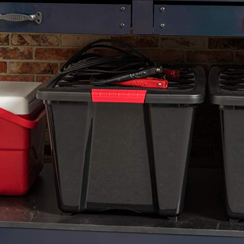 IRIS USA 54 QT Plastic Storage Box with Lid and Latches - 6 Pack - BPA-Free, Garage Organizing Solution, Durable Nestable Stackable Containers, Secure Pull Handle - Black - size: 54 Qt, style: 6 Pack